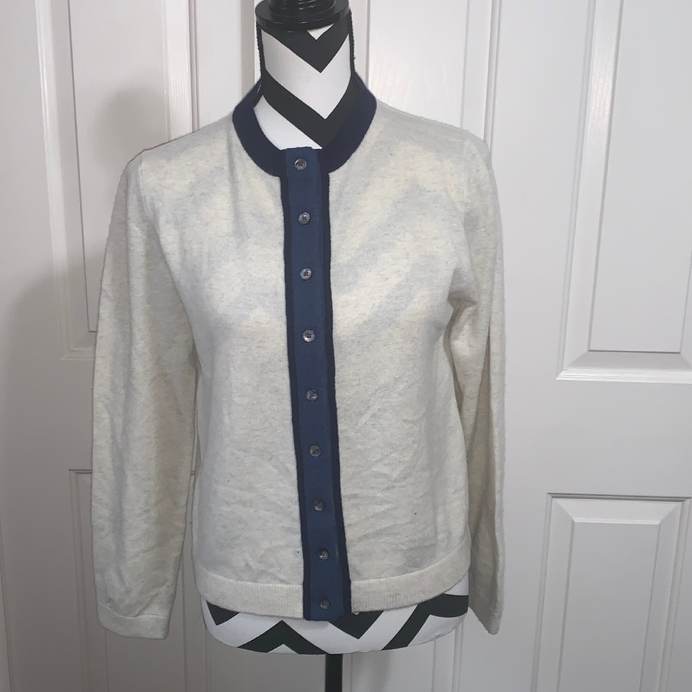 PATAGONIA Cashmere Cream & Blue Button Front Cardigan